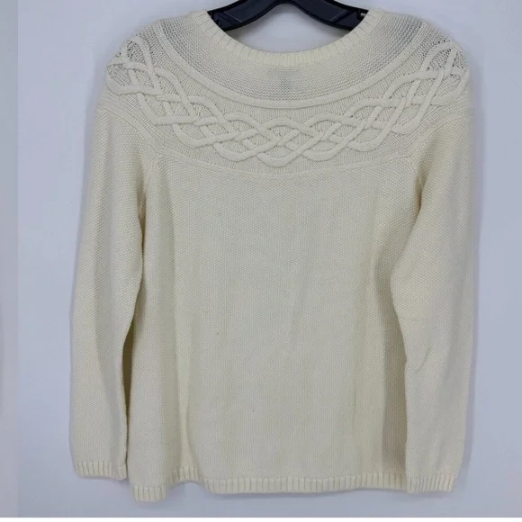 Talbots Cashmere blend 3/4 sleeve Cream Cable Knit Pullover MP - Picture 2 of 7